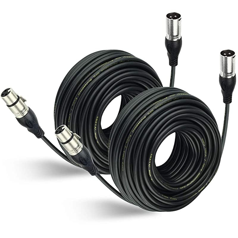 100Ft XLR Microphone Cables 2 Packs - Premium Balanced Mic Speaker Cable with 3 Pins XLR Male to Female 100 Feet, Black