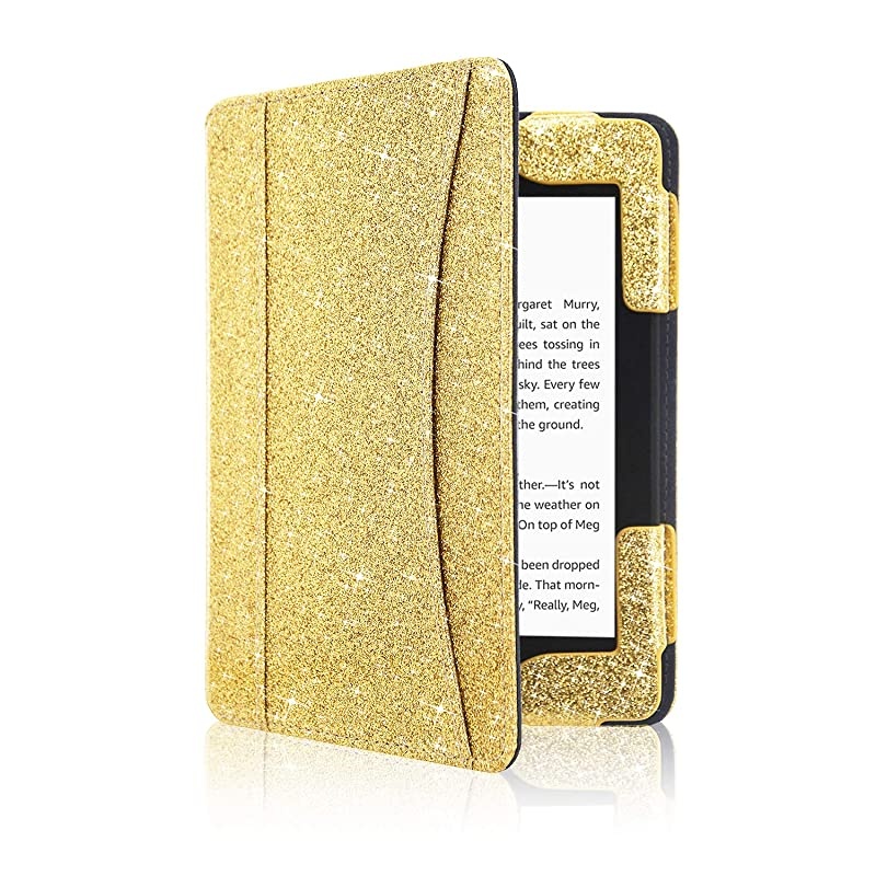 Case Fits All-New Kindle 10th Generation 2019 and 8th Gen 2016 ONLY (NOT FIT Kindle Paperwhite/Kindle Oasis), Folio Smart Leather Cover with Auto Wake Sleep & Front Pocket, Glitter Gold