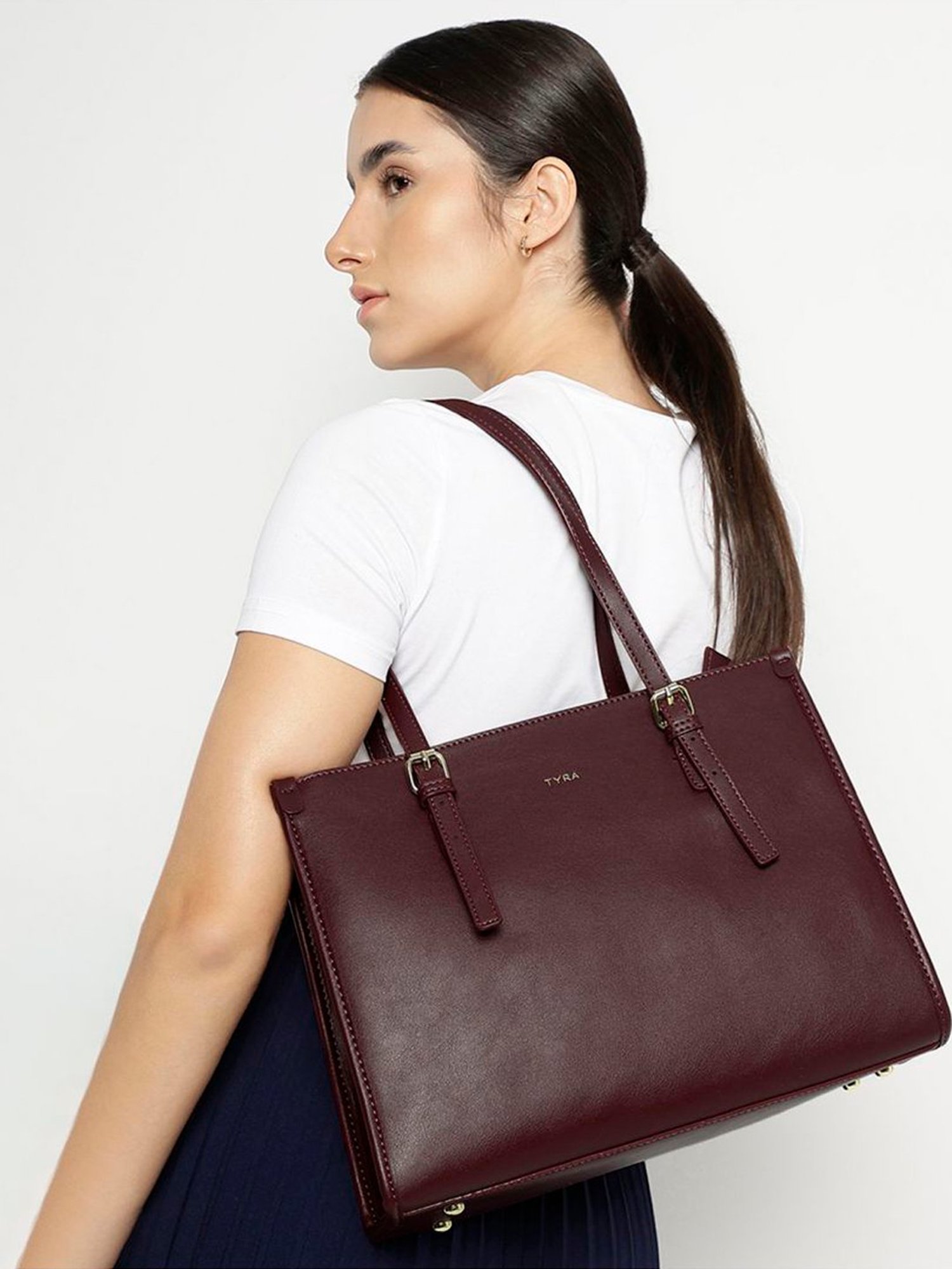 Tyra Hazel Wine Solid Faux Leather Tote Handbag