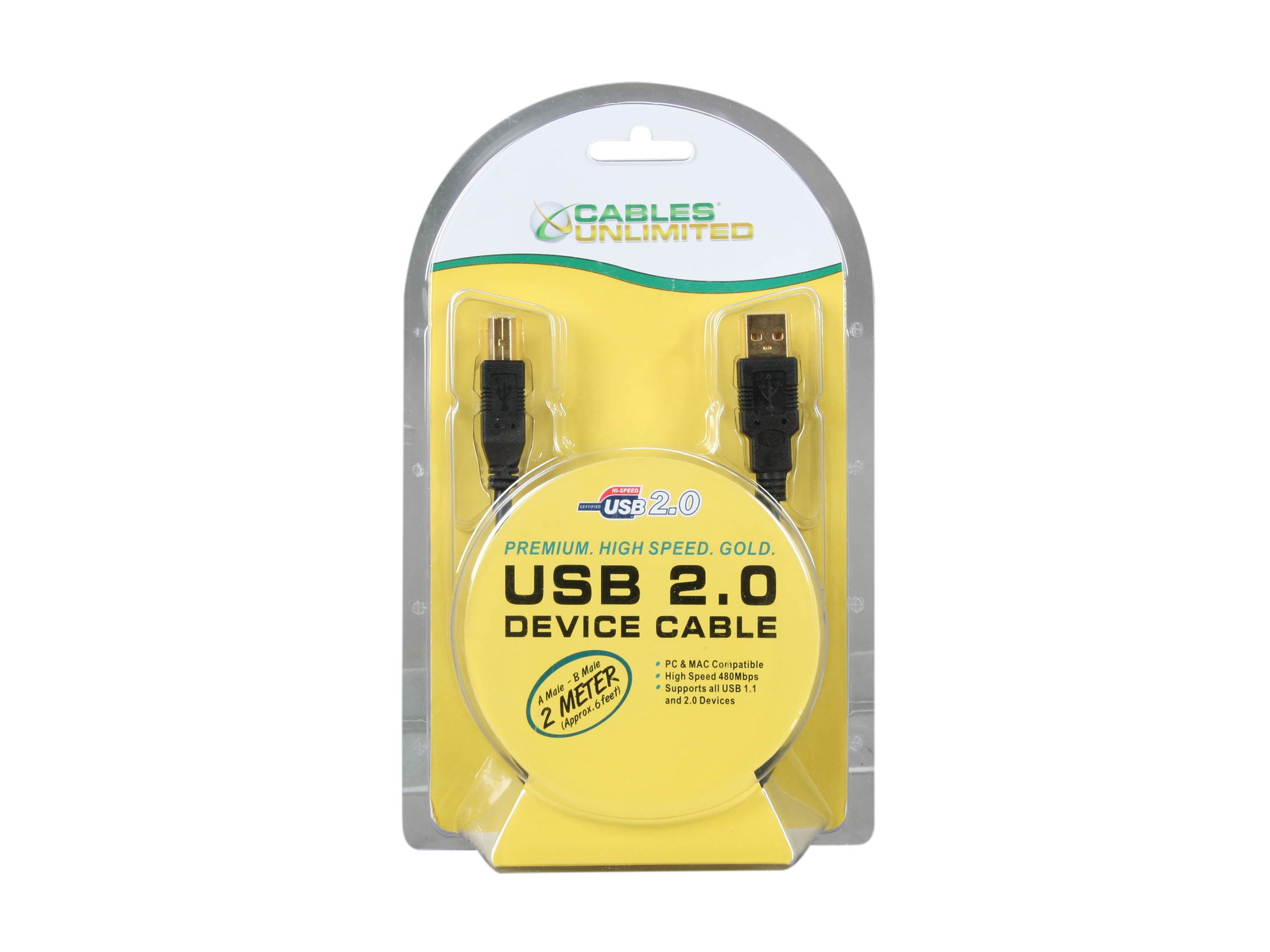 CABLES UNLIMITED USB-5005-02M USB 2.0 A to B Cable with Gold Connectors