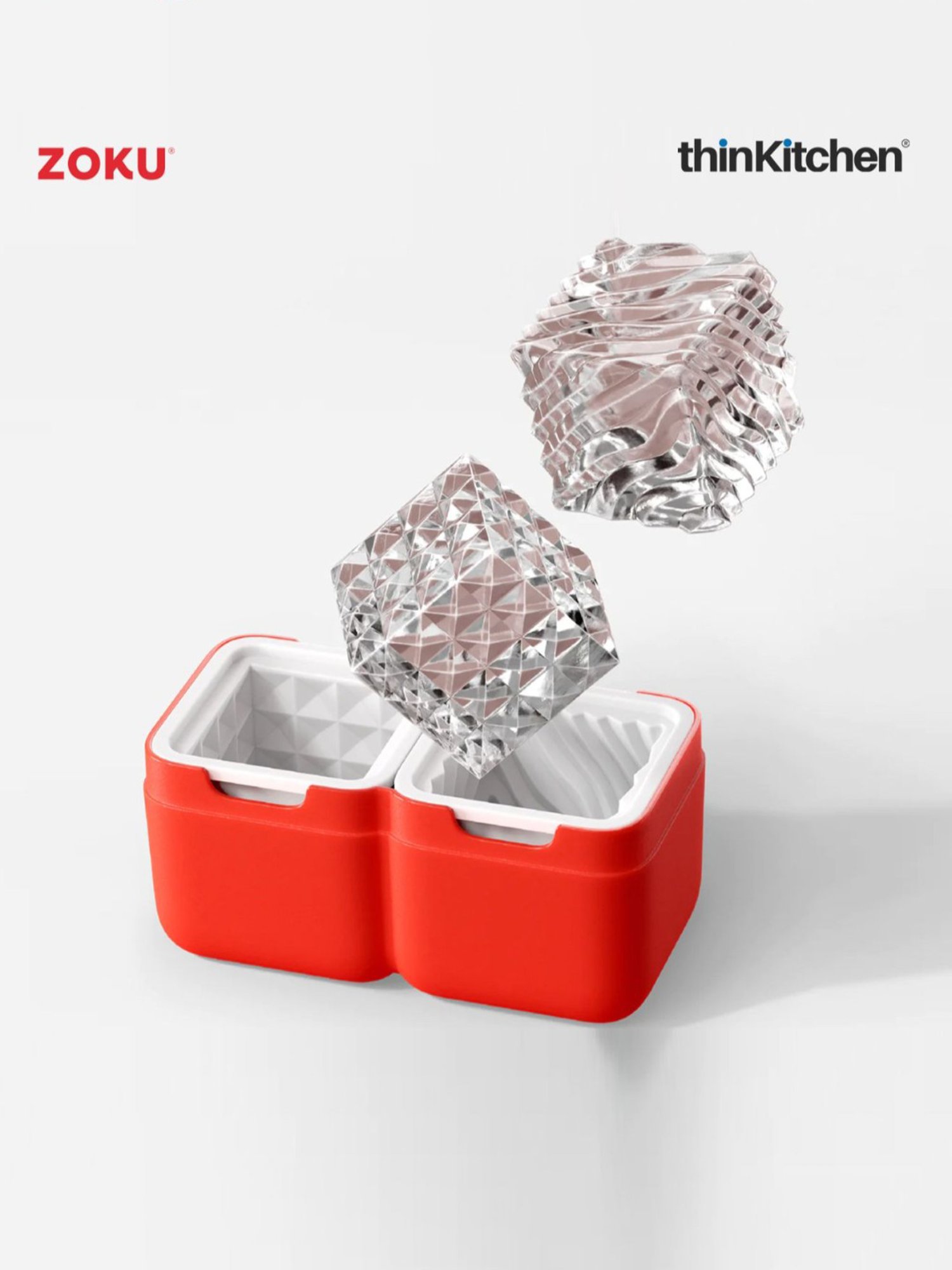 ZOKU Red Silicone Unique Ice Molds with Lid