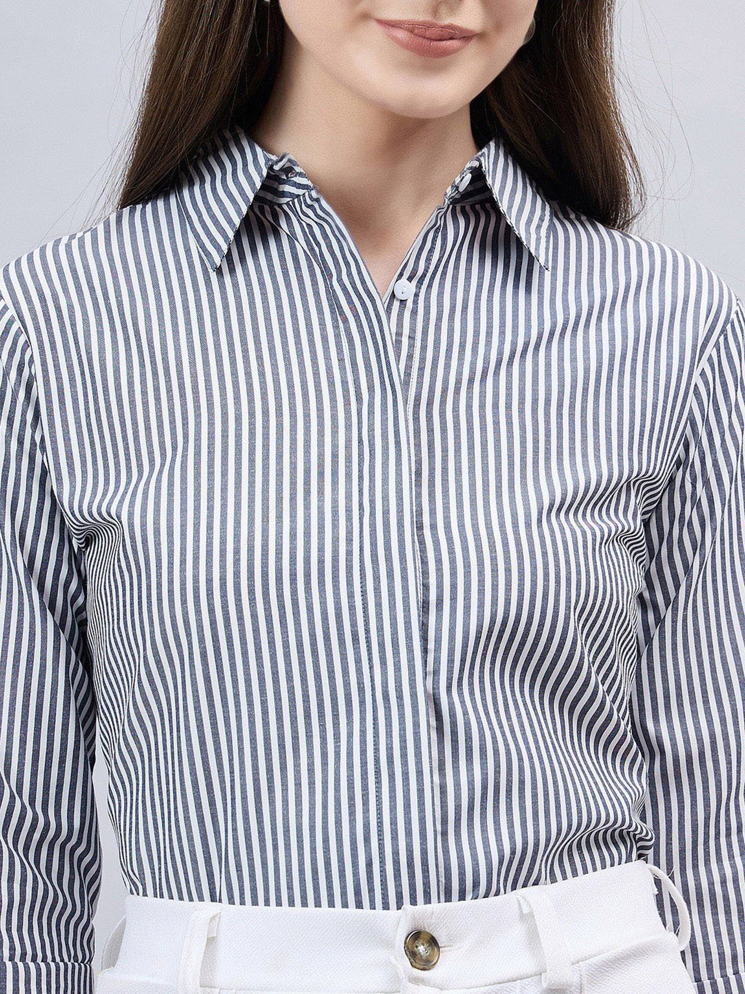 Style Quotient Black & White Striped Formal Shirt