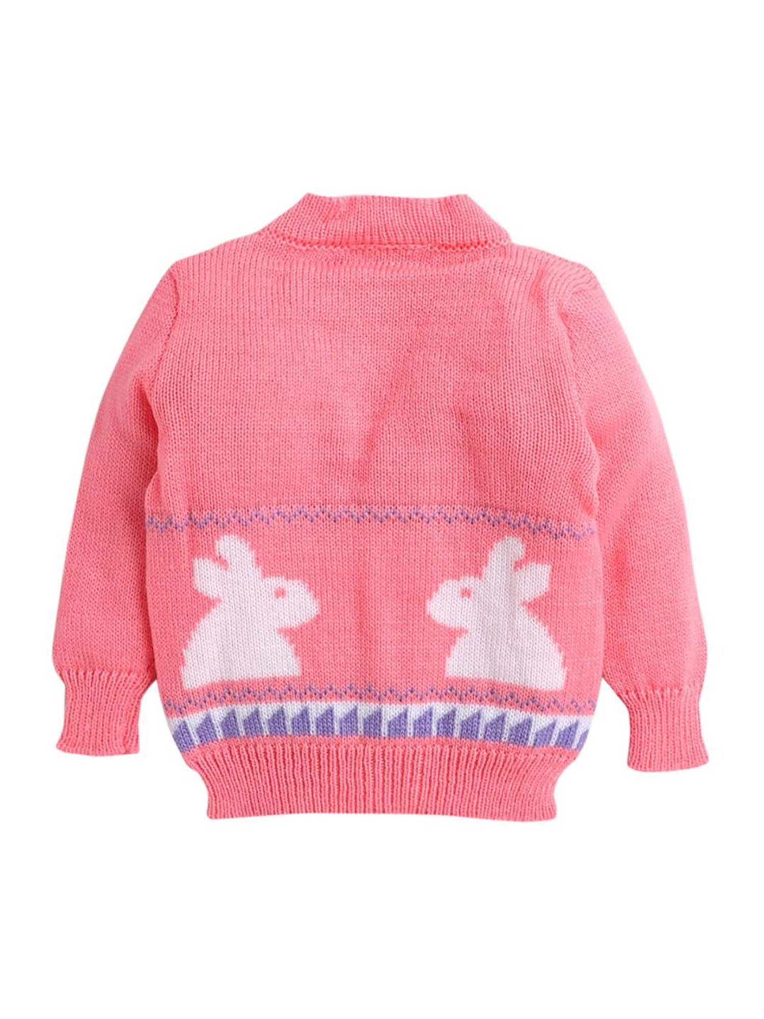 Little Angels Kids Pink & White Printed Full Sleeves Sweater Set
