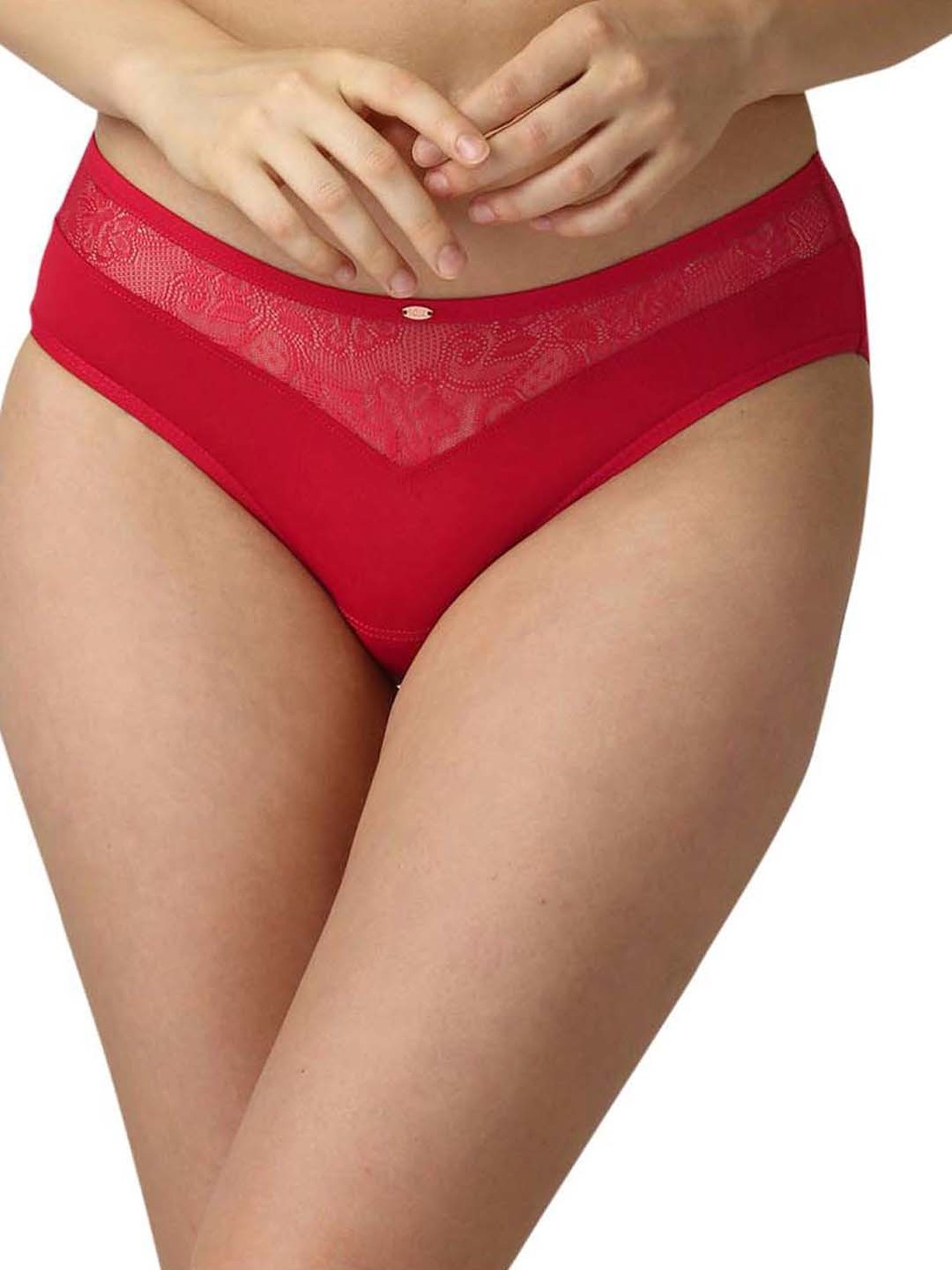 Soie Red & White Lace Work Bikini Panties - Pack Of 2