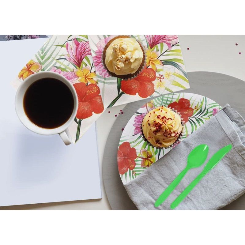 Blue Panda 144 Pieces Hawaiian Luau Dinnerware Set, Tropical Party Supplies (Serves 24)