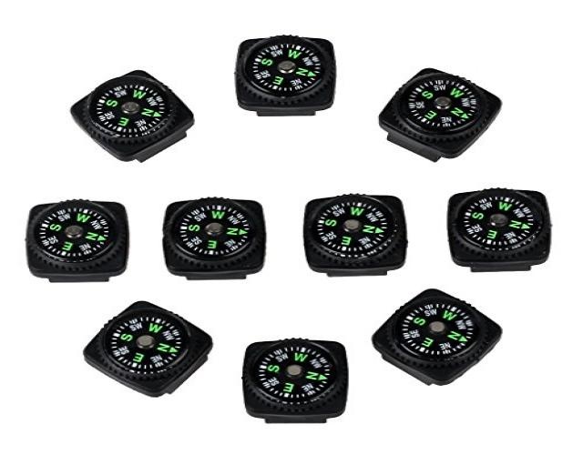 bayite Hard Shell Liquid Filled Button Compass Set for Survival Watch Band Paracord Bracelet Pack of 10