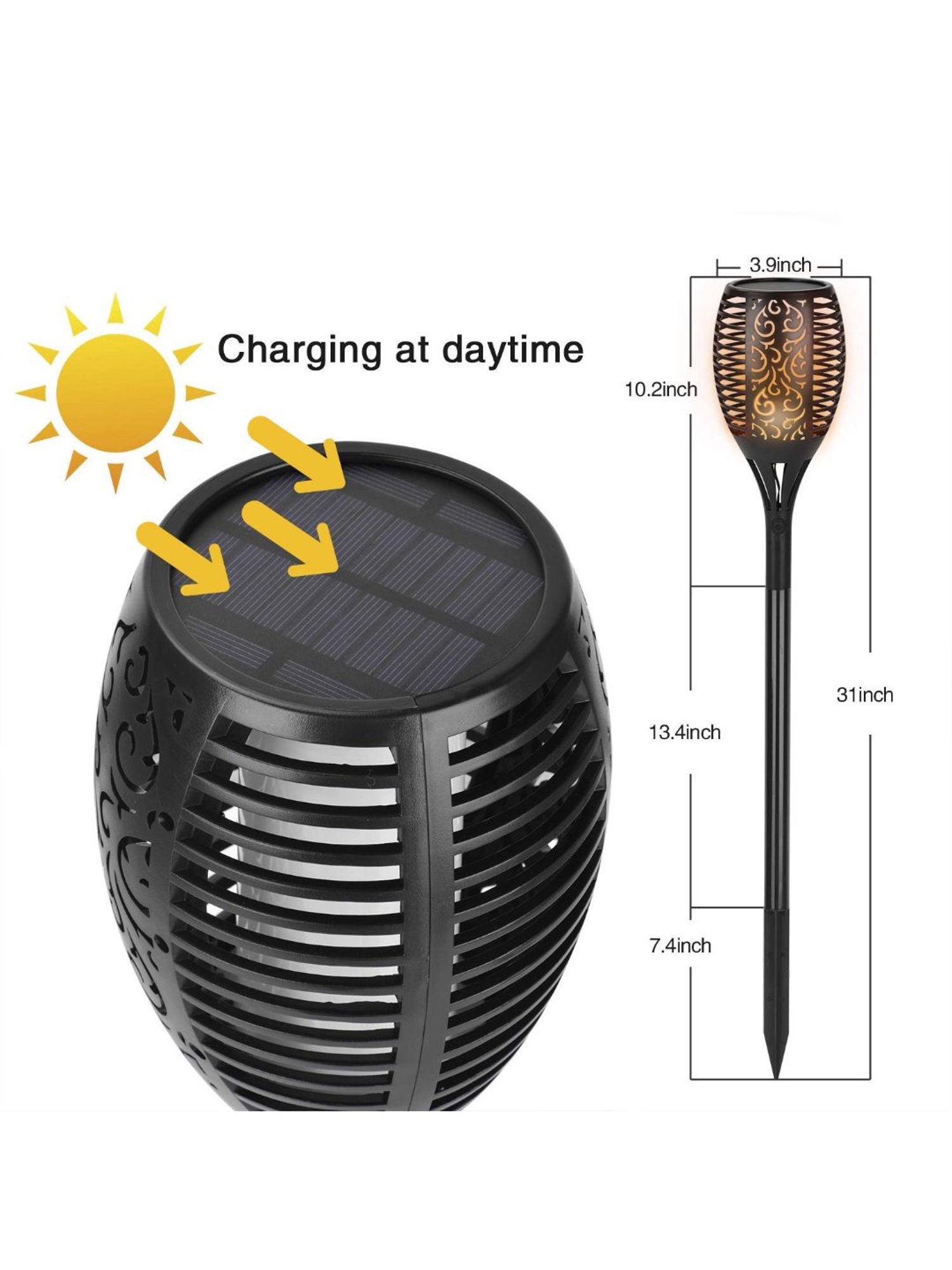 XERGY Solar Power Outdoor Waterproof Dancing Fire Mashaal Flame/Torch Lights (Black)