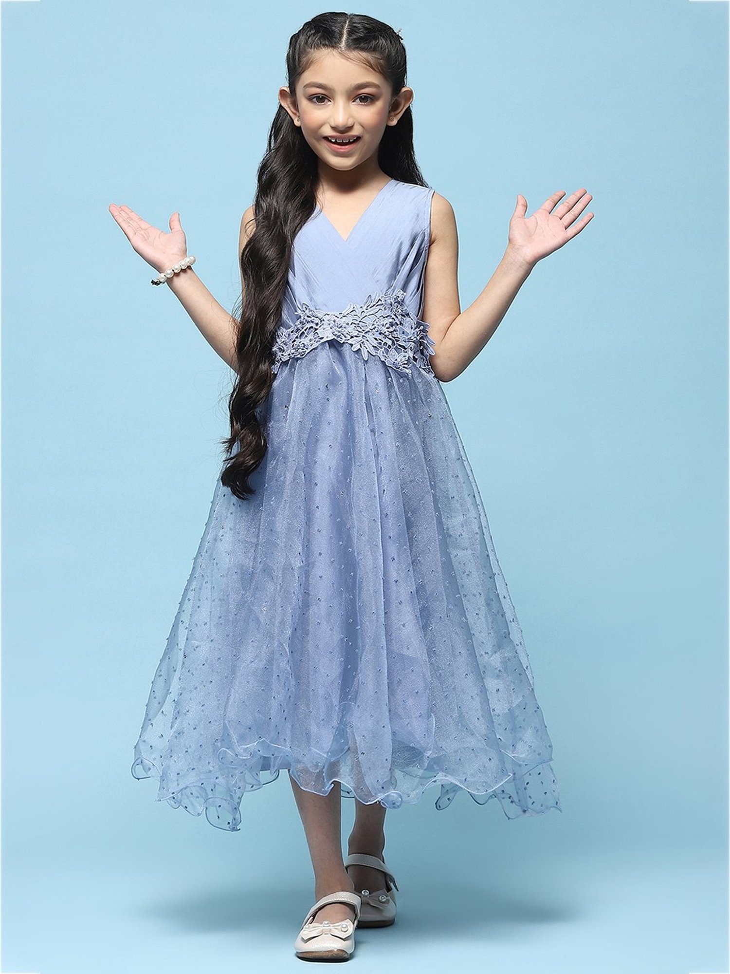 BIBA Girls Blue Solid Dress