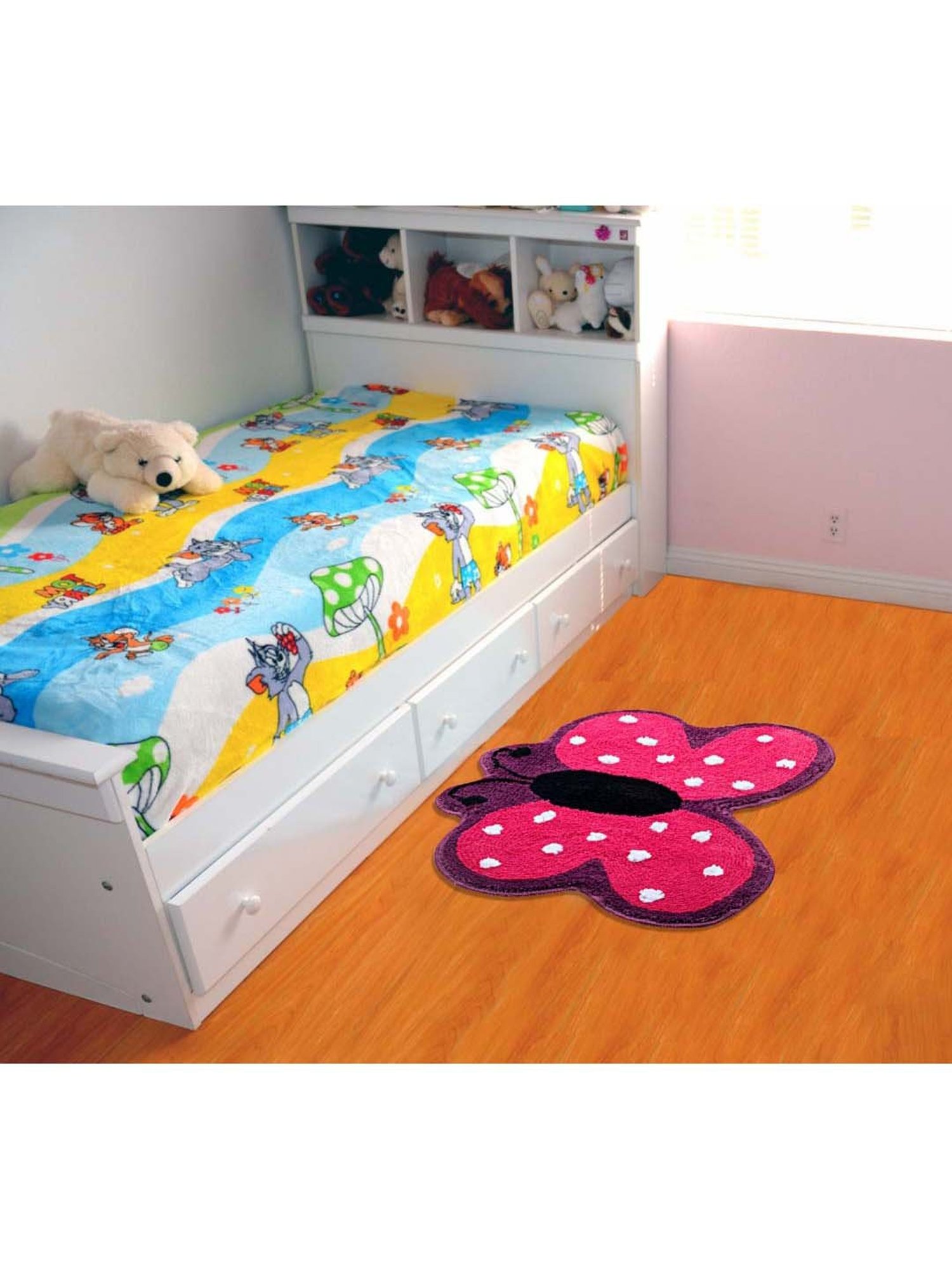 Saral Home Pink & Purple Polyester 1458 GSM Kids Bath Mat - Set of 1