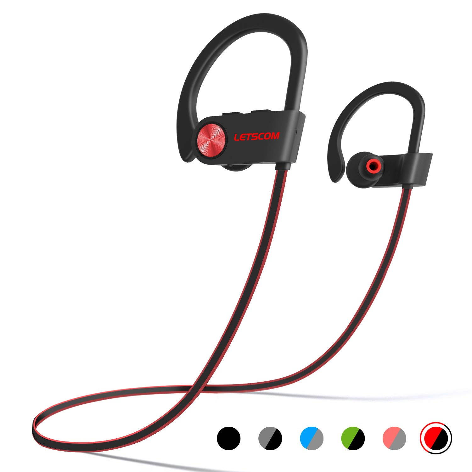 Bluetooth Headphones IPX7 Waterproof, Wireless Sport Earphones, HiFi Bass Stereo Sweatproof Earbuds w/Mic, Noise Cancelling Headset for Workout, Running, Gym, 8 Hours Play Time