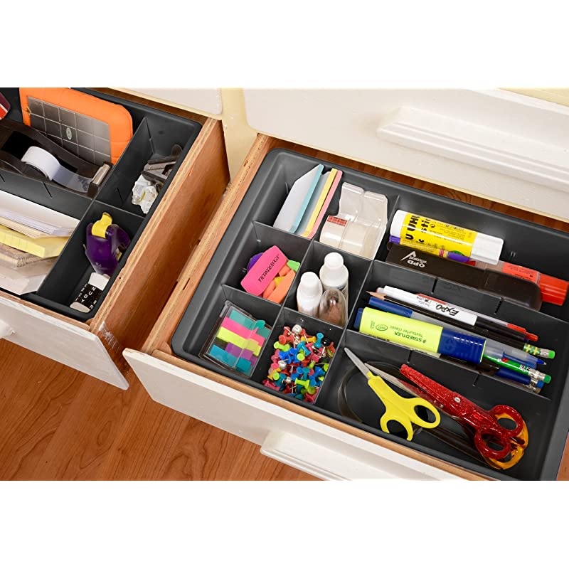 Adjustable Drawer Organizers 6 Set with Customizable Dividers in Stackable Durable Plastic for Underwear Crafts Baby Clothes Office Bathroom amp Under Sink Storage Black