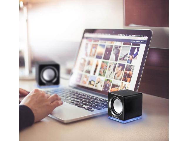 ARVICKA Blue LED USB Speakers- Wired Laptop Speakers 2.0 Channel Small Computer Desktop Speakers for PC, Echo Dot, Updated Version, White