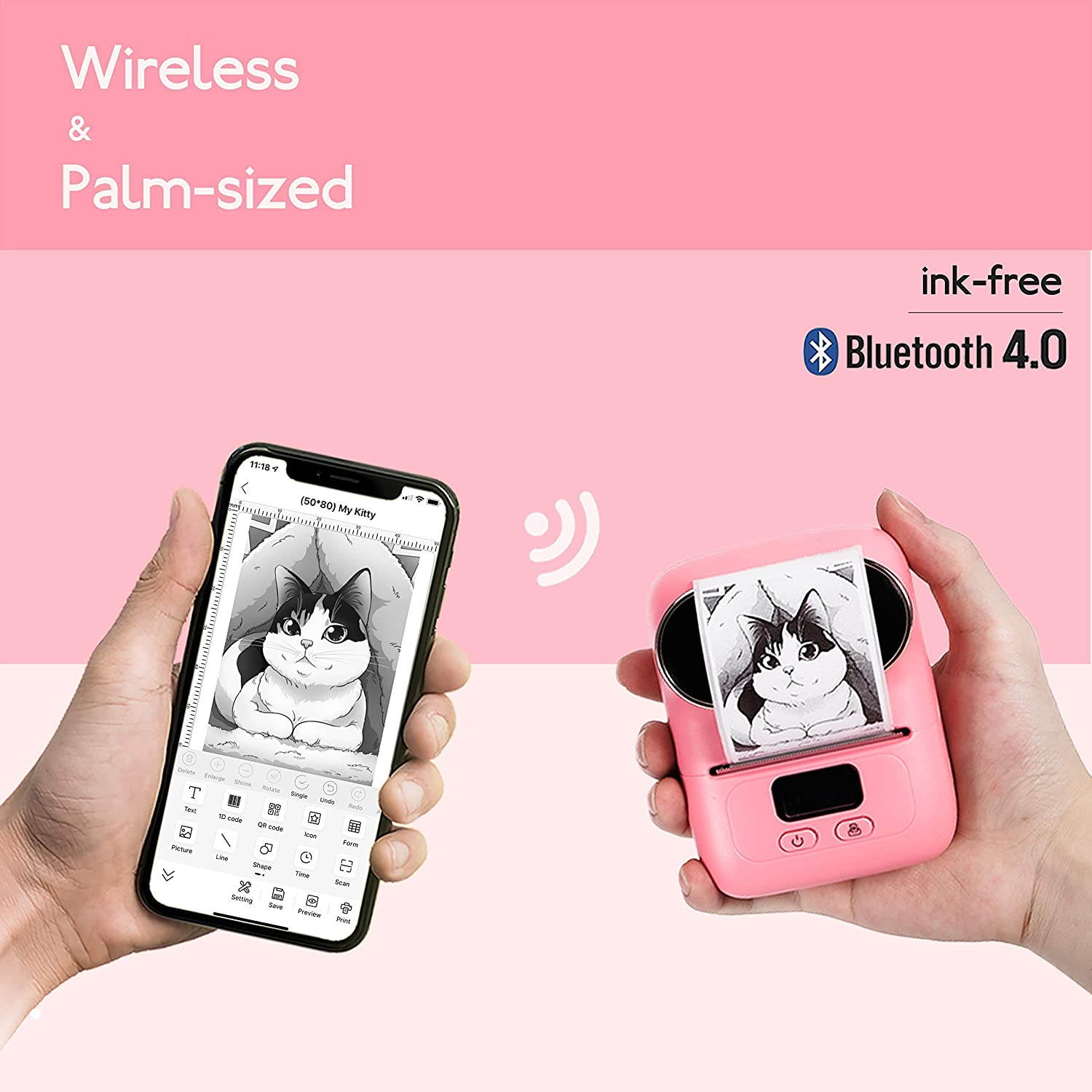 M110 Wireless Thermal Label Printer Portable Bluetooth Label Maker Machine Barcode Printer for iPhone and Android Phones