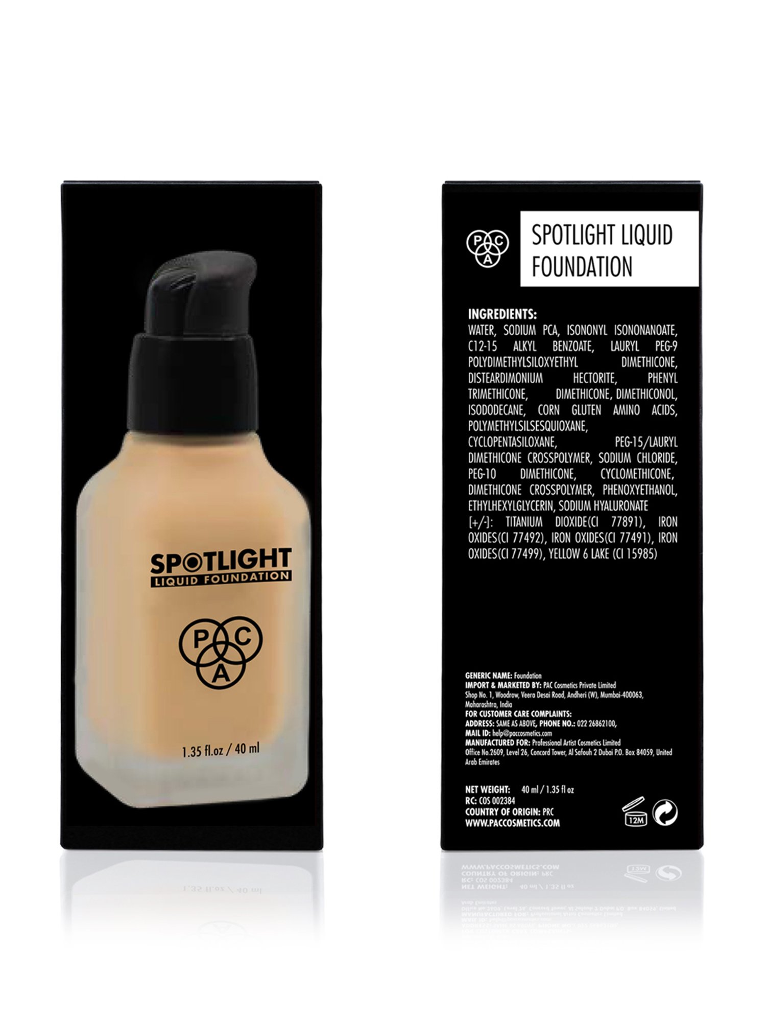 PAC Spotlight Liquid Foundation Apricot Light - 40 ml