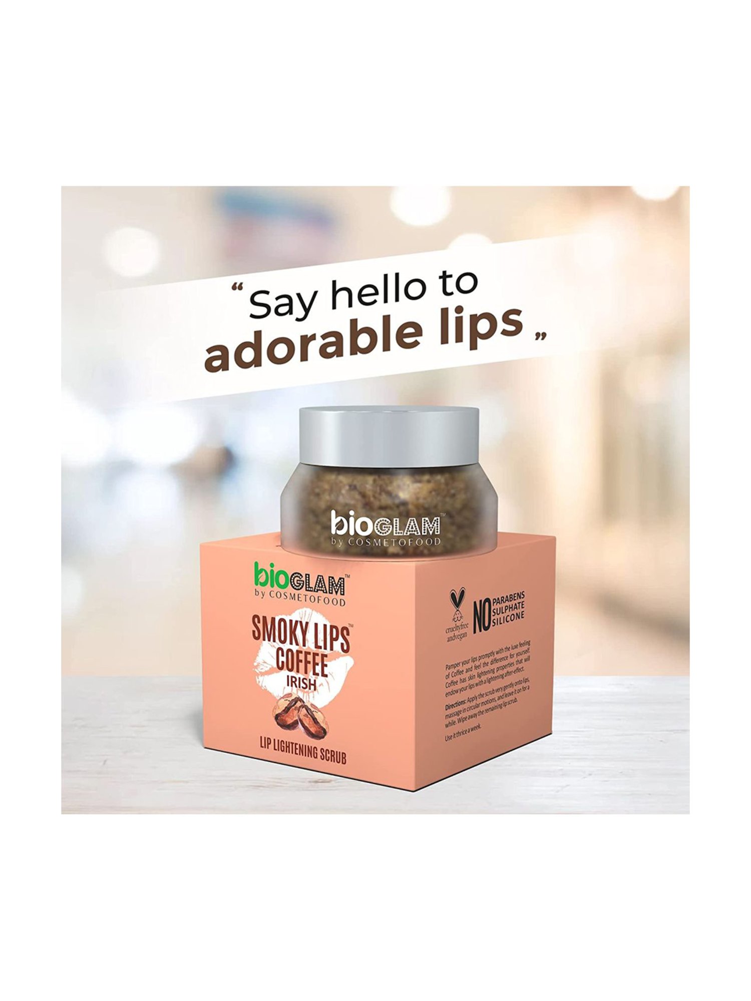 Cosmetofood Bioglam Smoky Lips Coffee Irish Lip Lightening Scrub For Moisturizes Lips - 15 gm