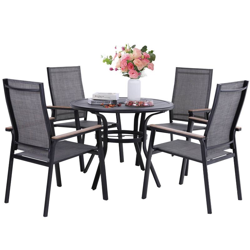 5pc Patio Dining Set with Steel Table with 1.57" Umbrella Hole & Lightweight Aluminum Frame Sling Chairs - Captiva Designs