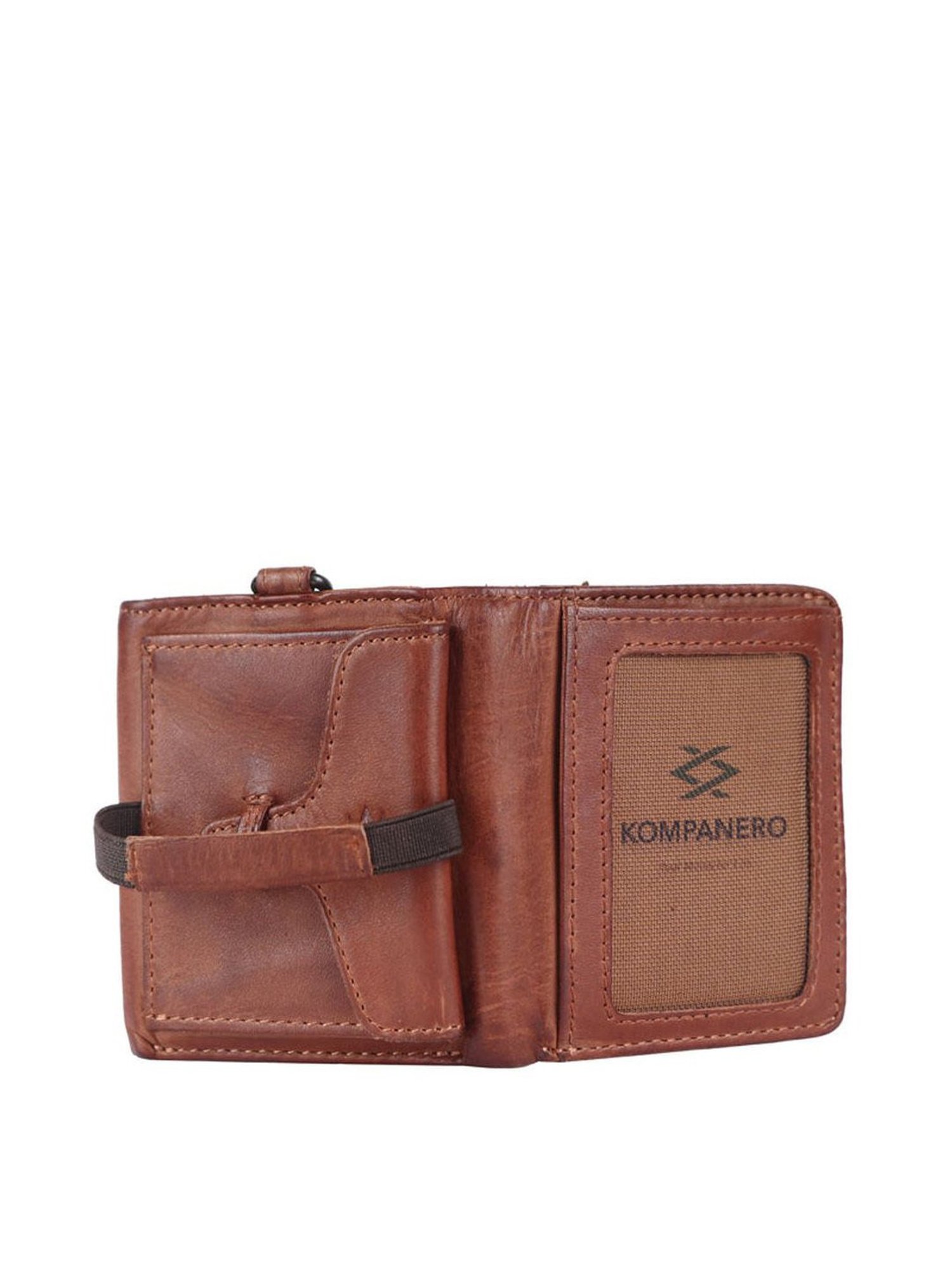KOMPANERO Nico Cognac Leather Solid Bi-Fold Wallet