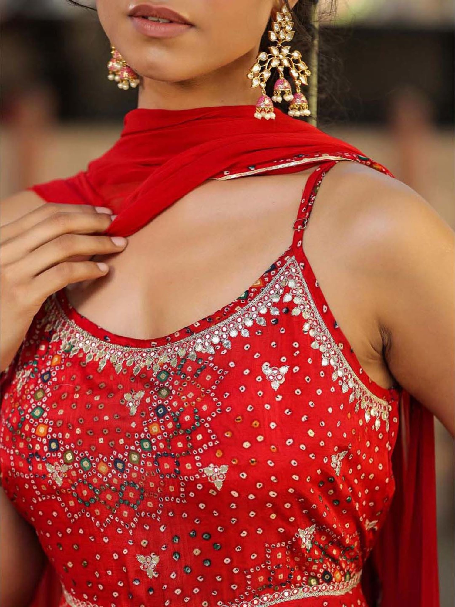 SCAKHI Crimson Red Printed Kurta Sharara Set With Dupatta