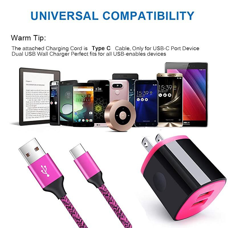 USB Type C Charger  2Port Wall Charger Power Adapter + 6ft Fast Charge USB C Cable Replacement for Samsung Galaxy S20 FE Note 20 10 9 S10 S10E S9 A50 A51 A10E A20 A30 A60 A70 A01 A11 A21 A71