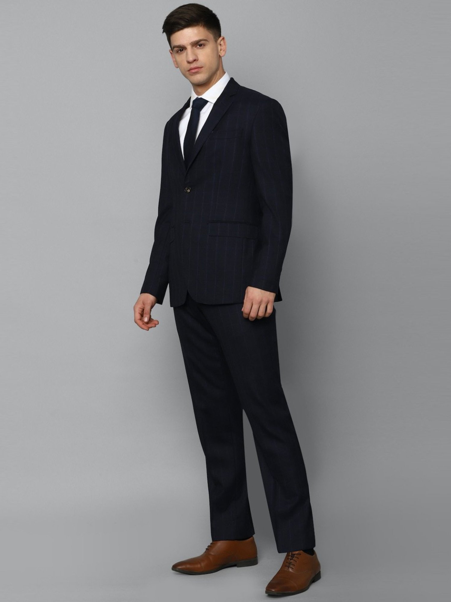 Luxure By Louis Philippe Navy Slim Fit Checks Two Piece Suit