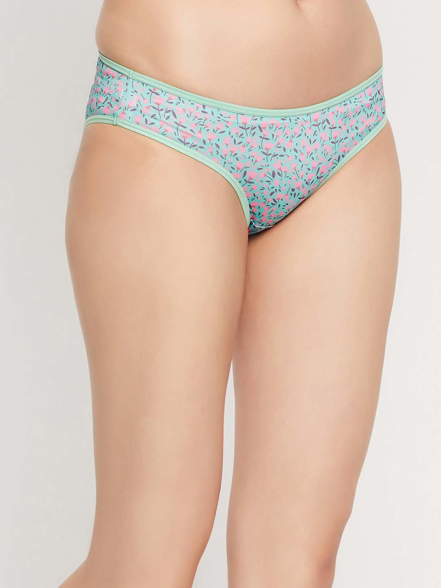 Clovia Green Floral Print Bikini Panty