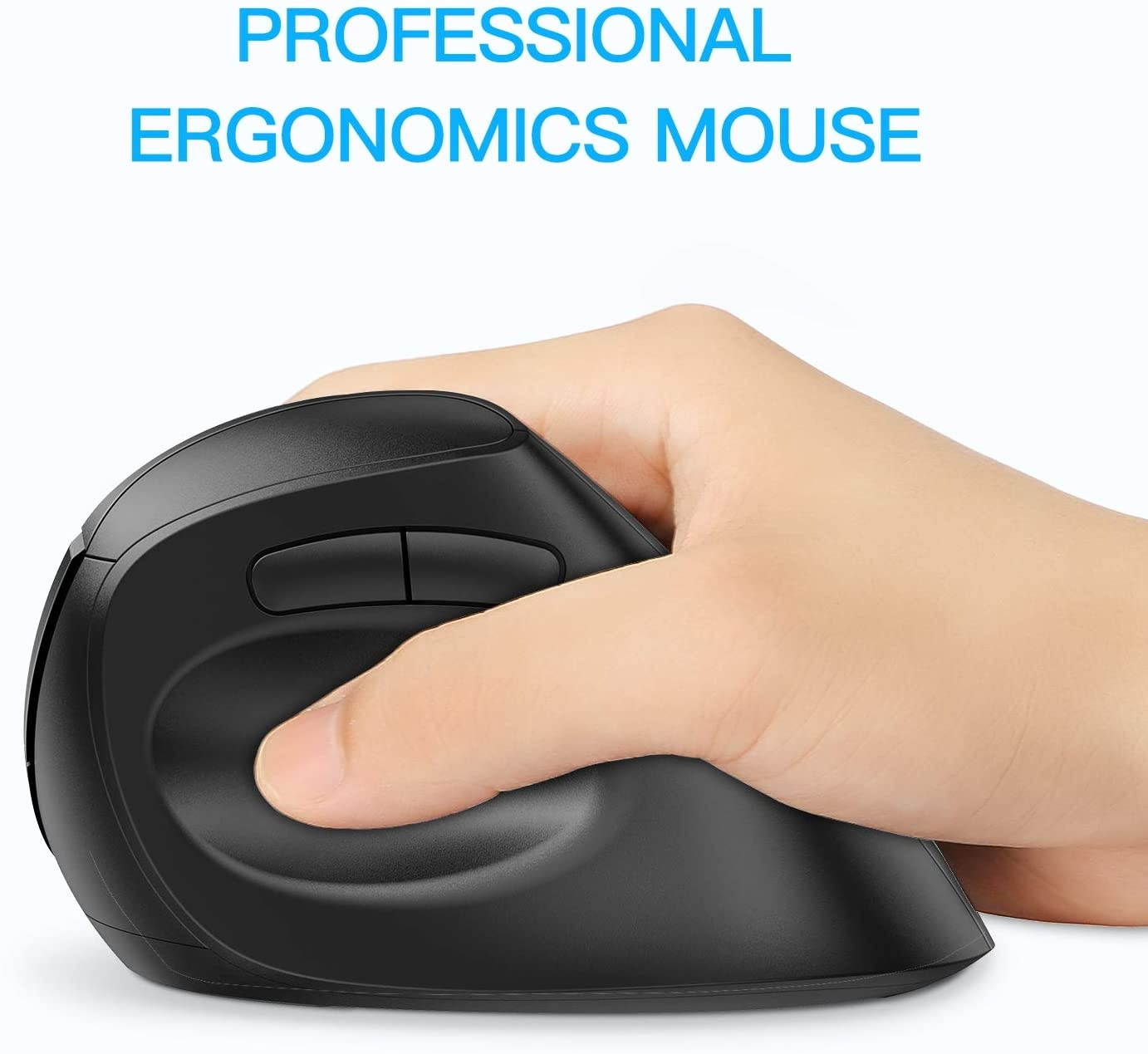 OMOTON Ergonomic Mouse 2.4G Wireless Bluetooth Vertical Mouse with Adjustable DPI 800/ 1600/ 2400 and 6 Buttons for Laptop Desktop PC MacBook and More Black