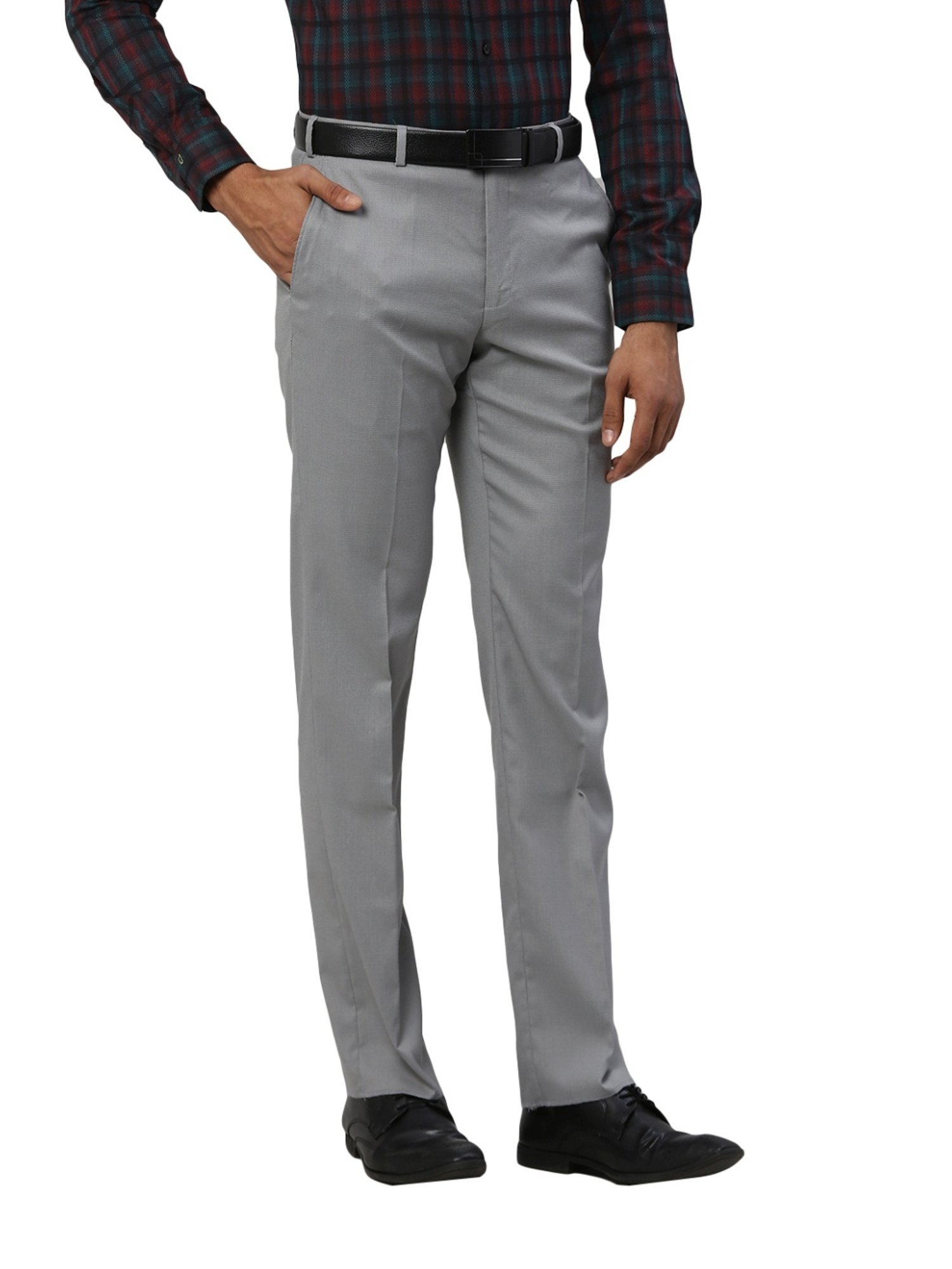 Park Avenue Grey Regular Fit Texture Trousers