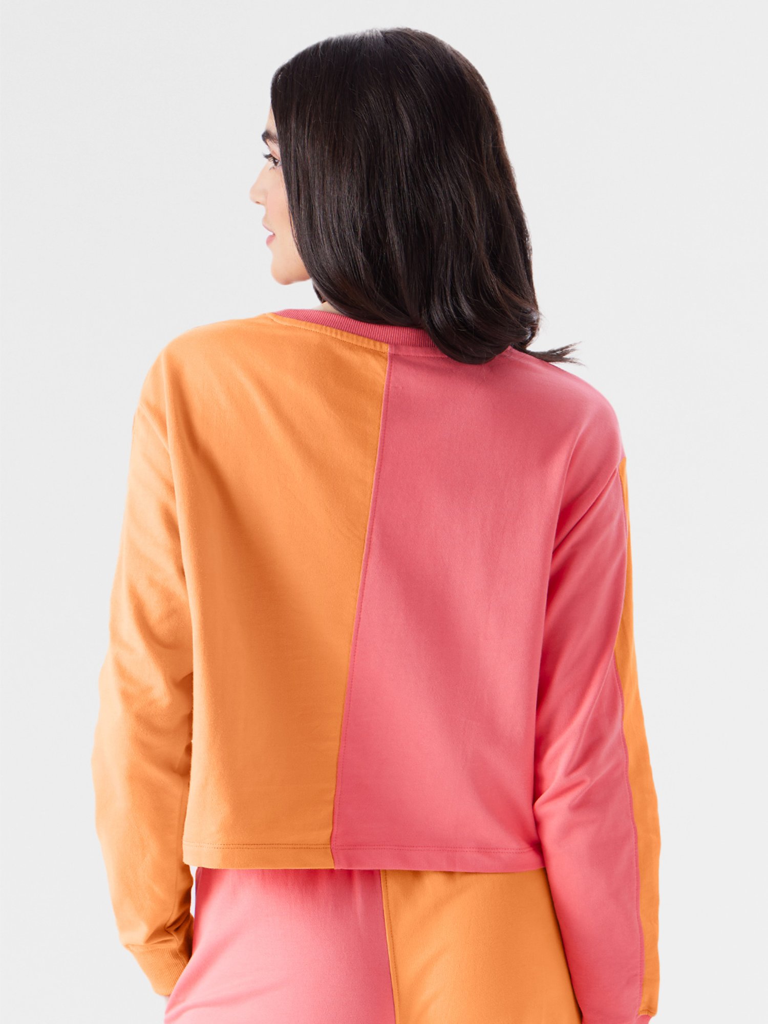 The Souled Store Orange & Pink Cotton Color-Block Crop T-Shirt