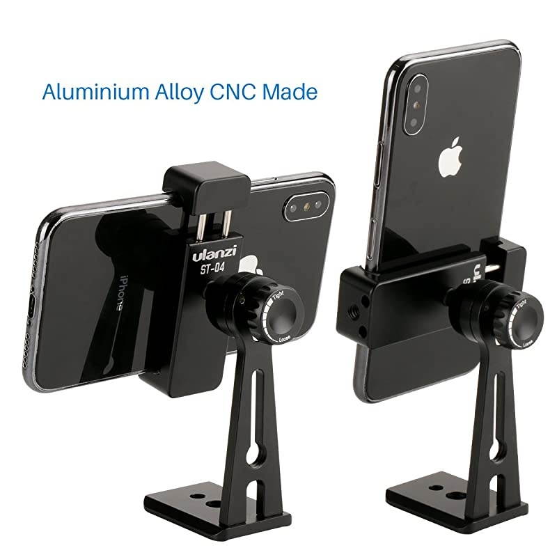 ST-04 Aluminum Smartphone Tripod Mount Adapter Vertical Video Bracket Cell Phone Clip 360 Degree Smartphone Video Tripod Clamp for iPhone Xs Xs Max XR 8 Android Instagram IGTV Livestreaming