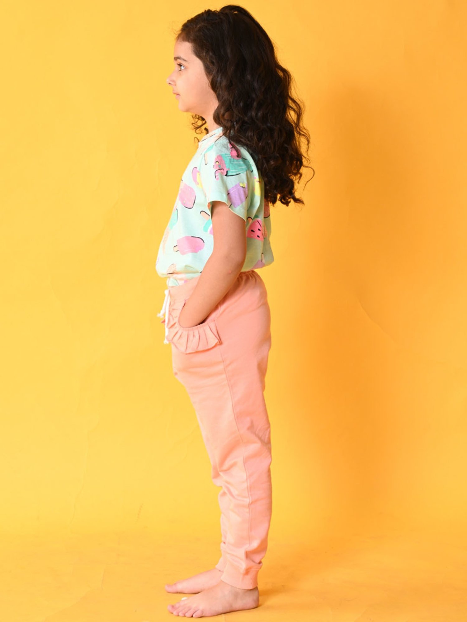 Anthrilo Kids Aqua Blue & Peach Cotton Printed T-Shirt Set