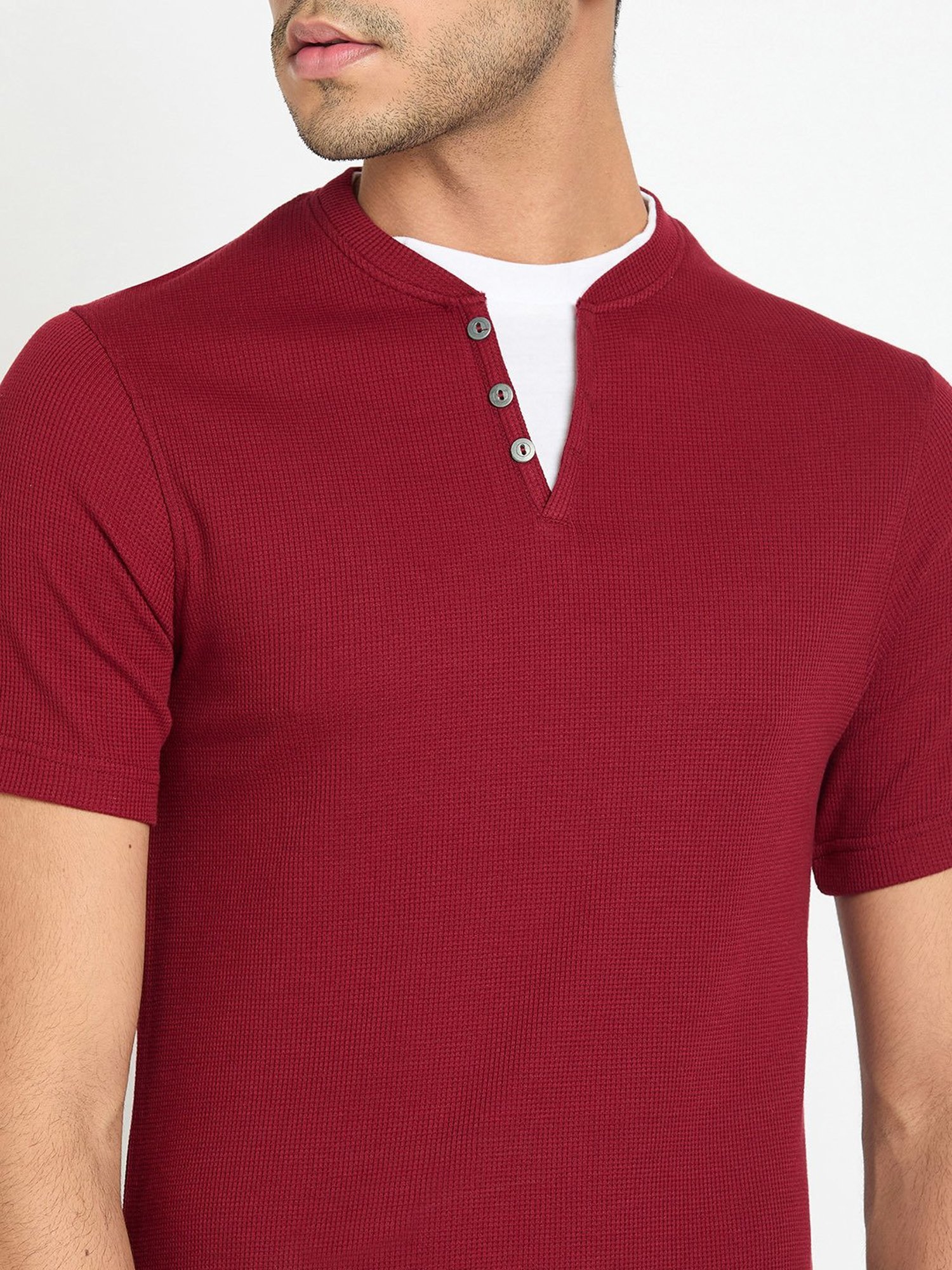 Club York Wine Regular Fit Textured Henley T-Shirt