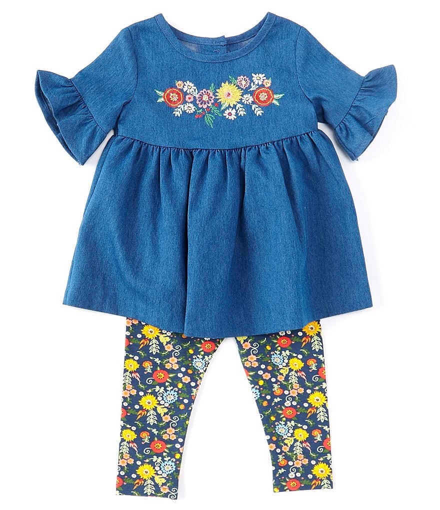 Bonnie Jean Baby Girls Newborn-24 Months Chambray Float Dress & Floral Leggings Set