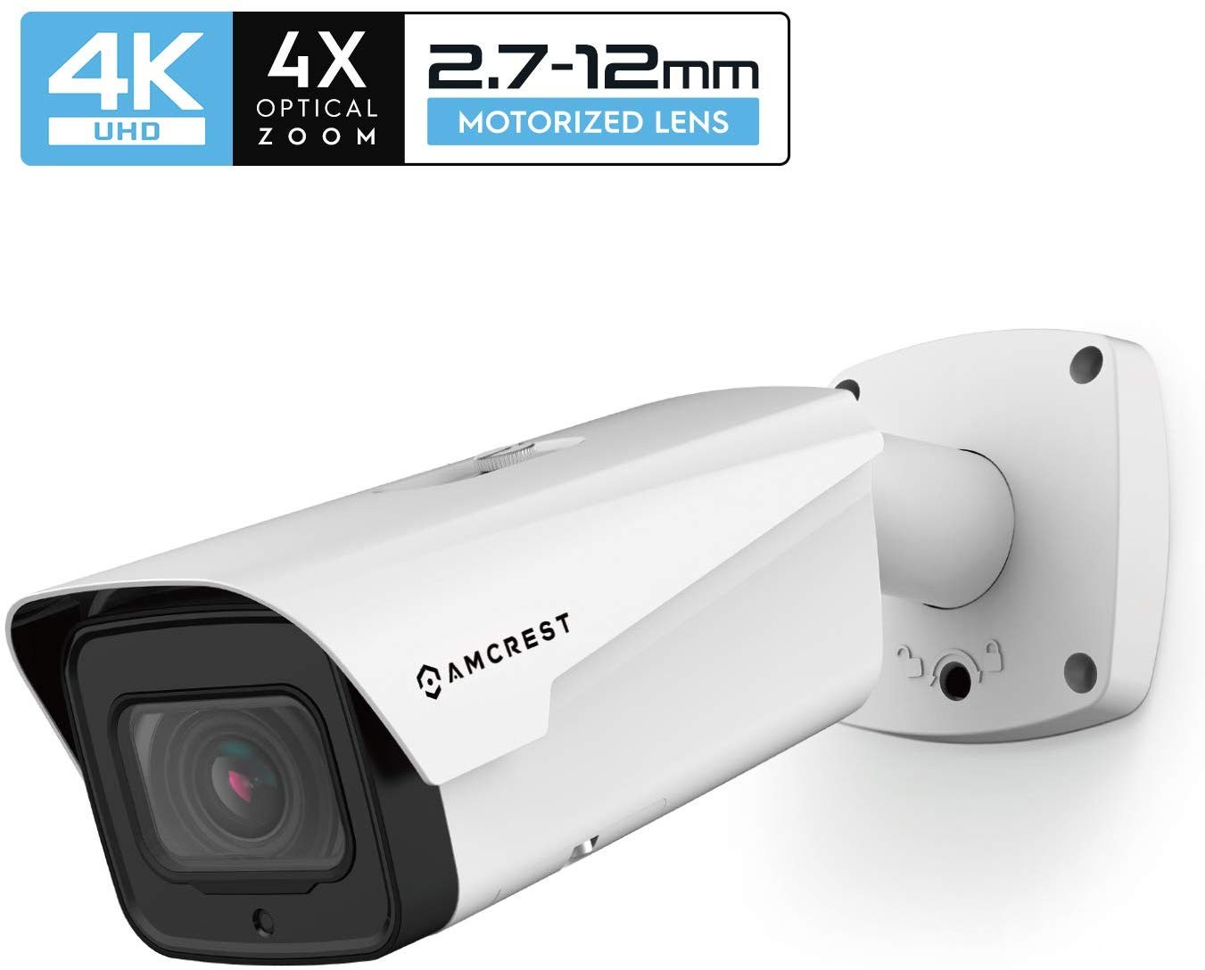 Amcrest 4K Optical Zoom IP Camera, Varifocal 8MP Outdoor POE Camera Bullet, 4X Optical Zoom Security Camera, 2.7mm~12mm Lens, IP67 Weatherproof, IK10 Resistant, MicroSD Recording, (IP8M-MB2546EW)
