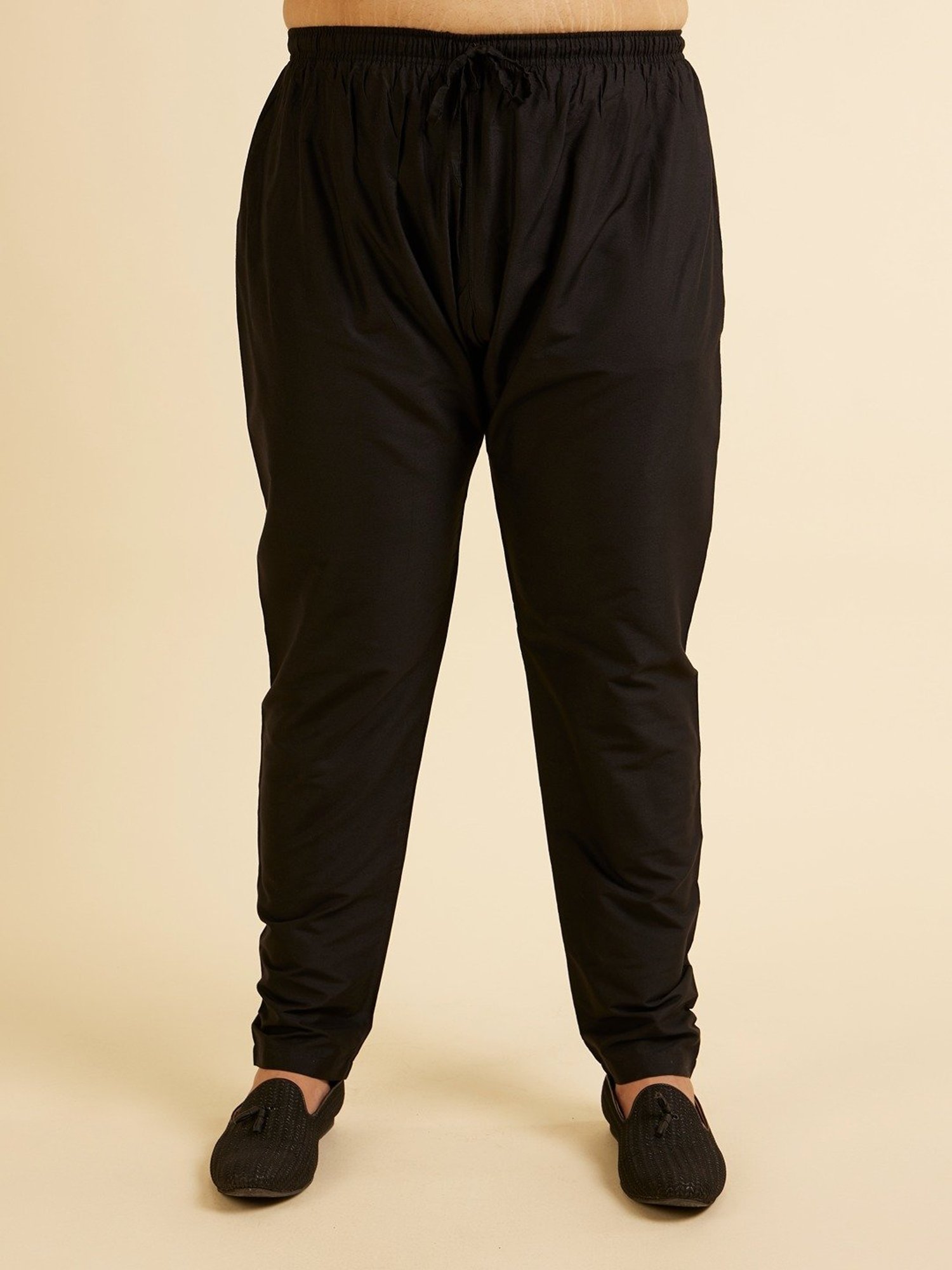 Manyavar Black Regular Fit Embroidered Plus Size Kurta and Pyjama Set