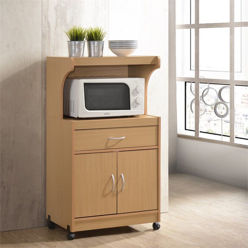 Microwave Kitchen Cart in Beech Brown - Hodedah