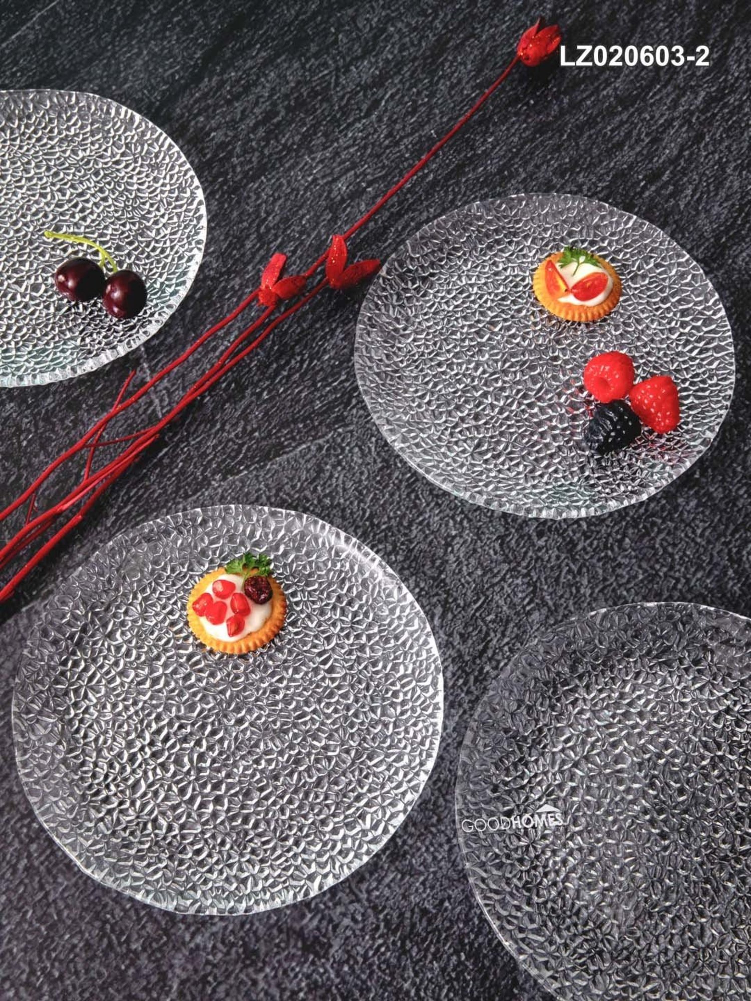 Goodhomes Transparent Glass Ice Pattern Fruit Plate Set Of 4Pcs - Set of 4