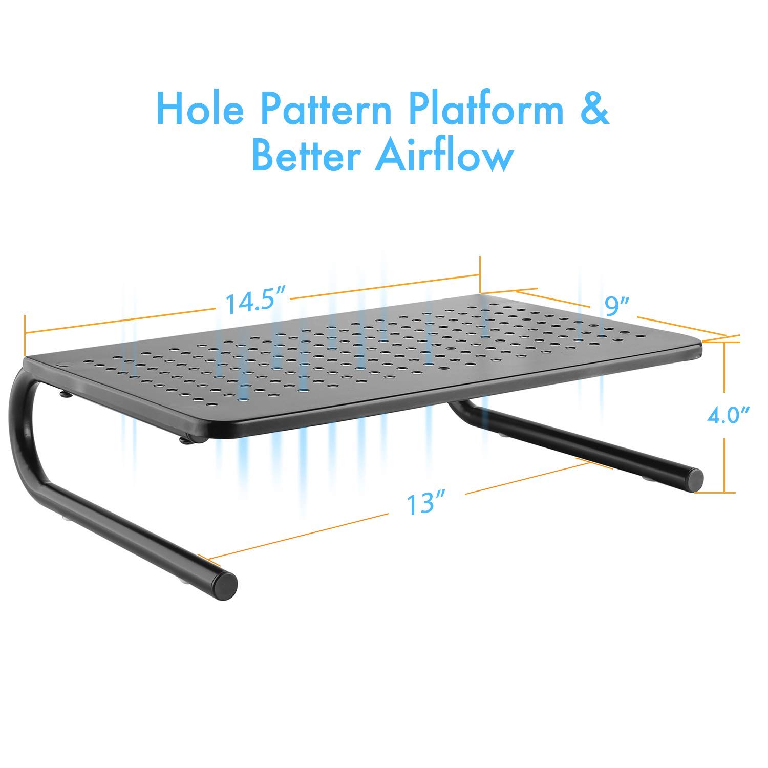 Monitor Stand Riser with Vented Metal for Computer, Laptop, Desk, iMac, Printer with 14.5 Platform 4 inch Height &ndash; Black (1 Pack)