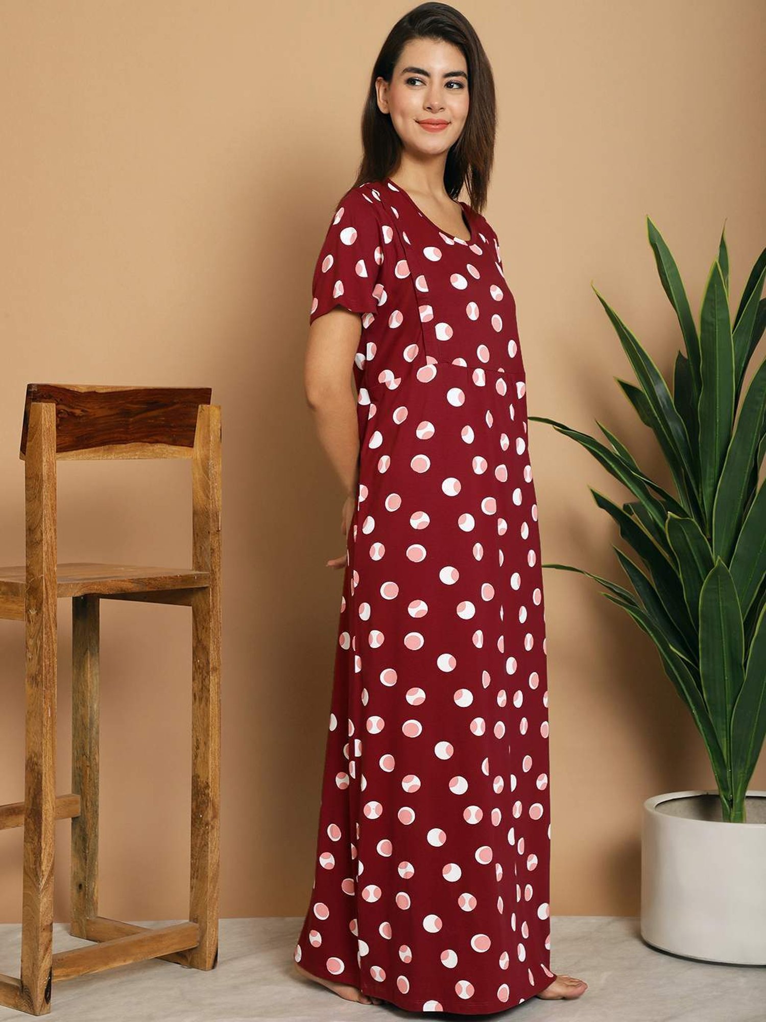 Kanvin Red Cotton Printed Nighty
