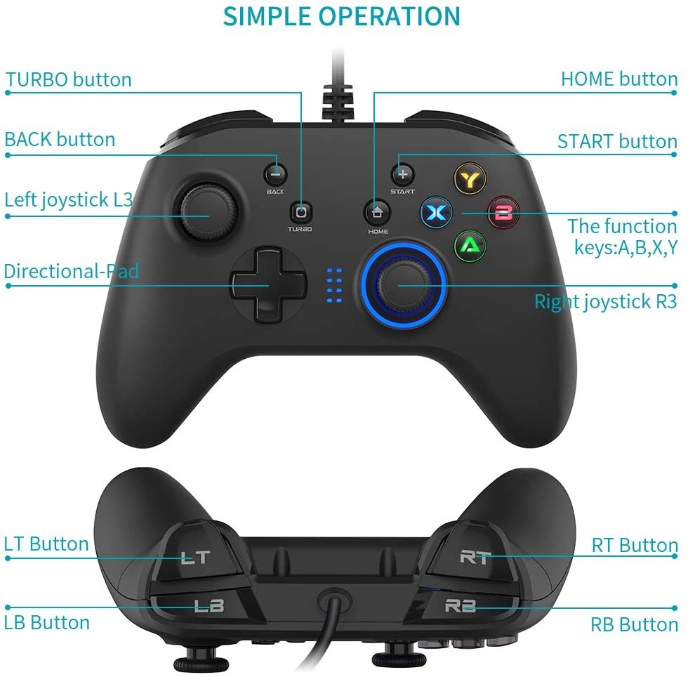 Wired Gaming Controller, Joystick Gamepad with Dual-Vibration PC Game Controller Compatible with PS3, Switch, Windows 10/8/7 PC, Laptop, TV Box, Android Mobile Phones, 6.5 ft USB Cable