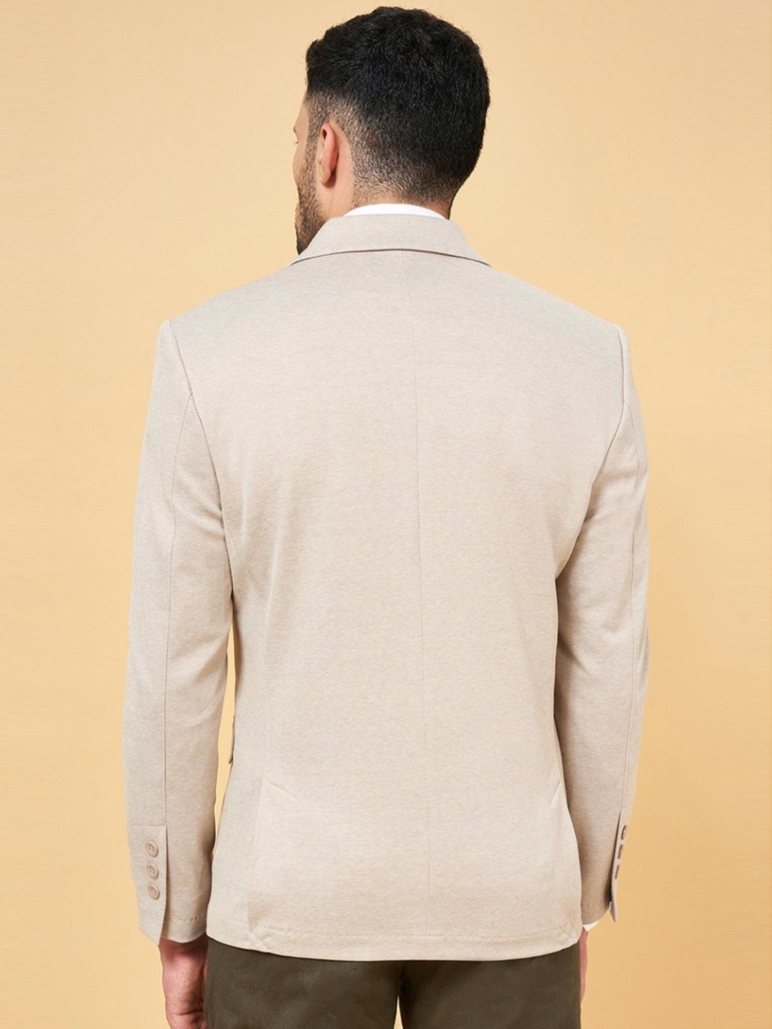 Byford by Pantaloons Beige Cotton Slim Fit Blazer