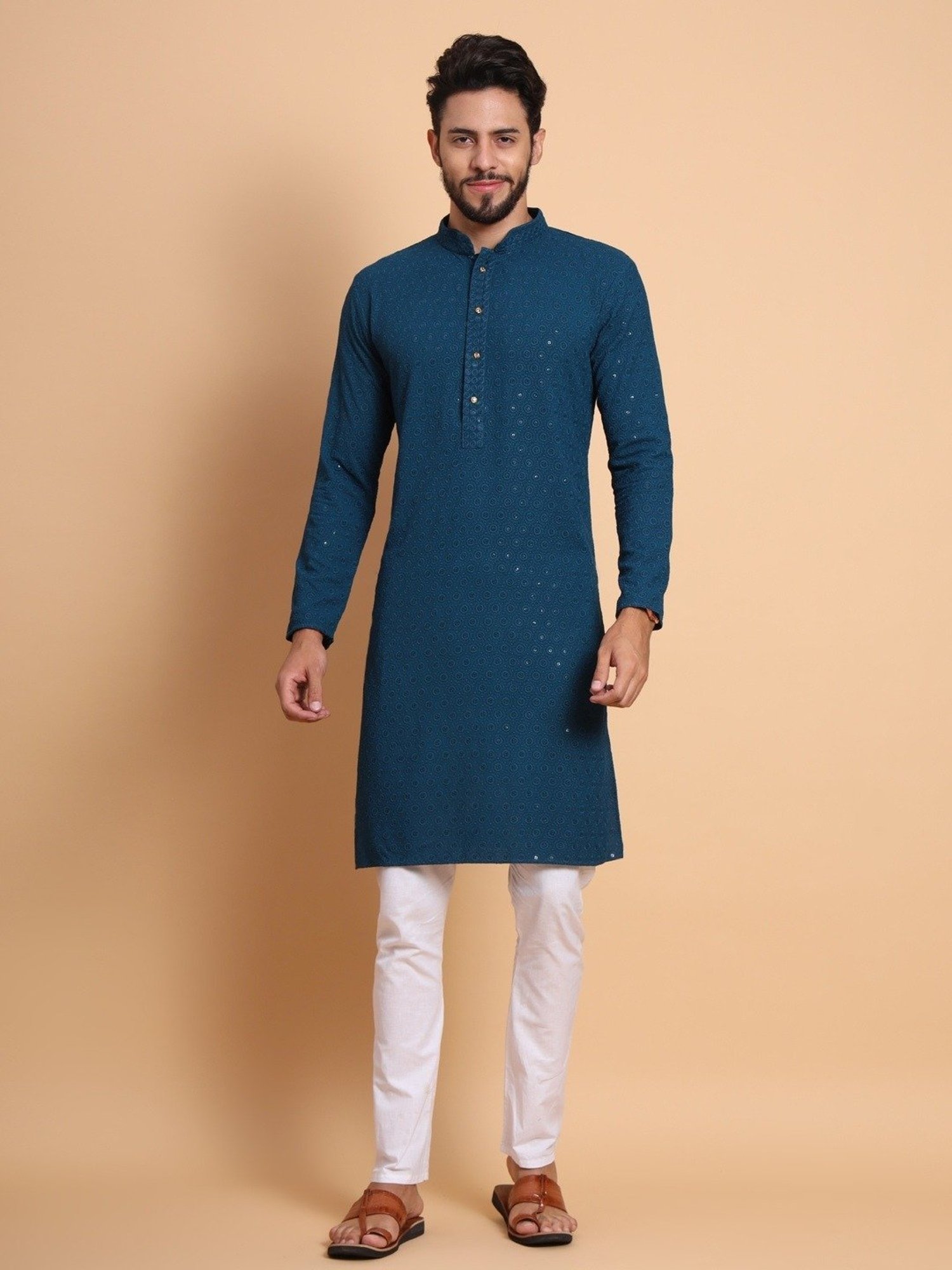 SWAGG INDIA Royal Blue Regular Fit Embroidered Kurta