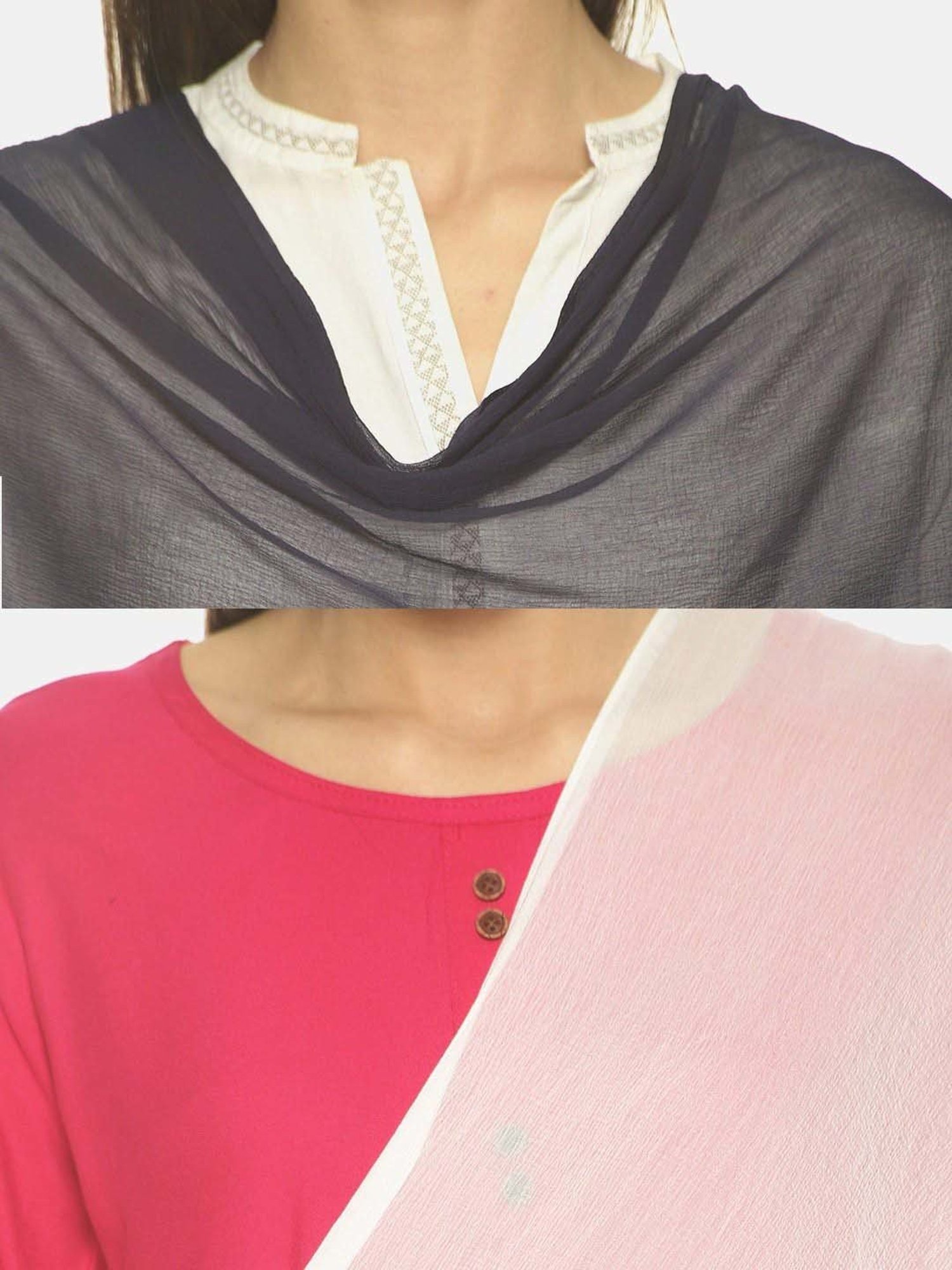 TWIN BIRDS Navy & White Plain Dupatta - Pack Of 2