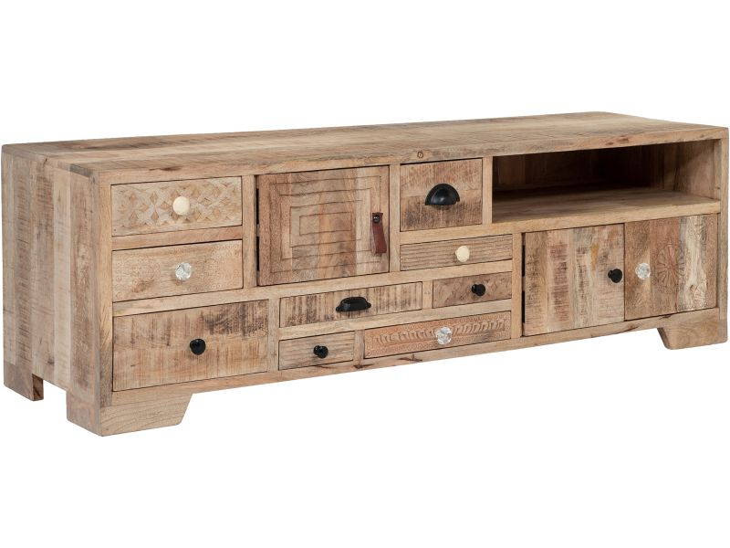 Furniture of America Druze Rustic Wood Multi-Storage TV Stand in Natural