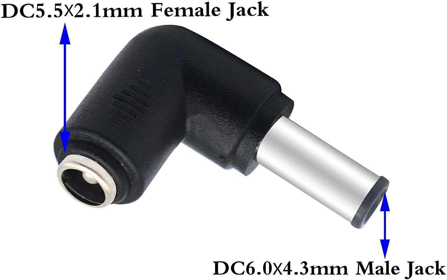 zdyCGTime DC6.0x4.3mm Male 90 Degree Angle to DC5.5x2.1mm Female Adapter 5 Volt DC Barrel Power Jack Charging Cable Connector for Tablet (DC6.0x4.3mm)(2pack)