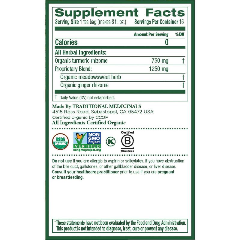 Traditional Medicinals Turmeric with Meadowsweet & Ginger - 16ct