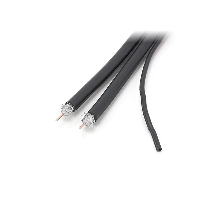 Dual with Ground RG6 Coaxial Twin Coax Cable (Siamese Cable) with 18AWG Copper Ground Wire, Satellite, Antenna & CATV Quality Compression Connectors, White
