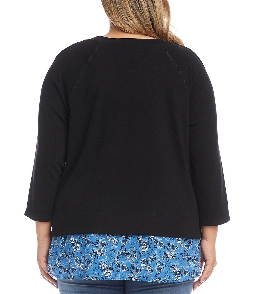 Ruby Rd. Plus Size Ombre Striped 3/4 Sleeve Button Front Long Cardigan