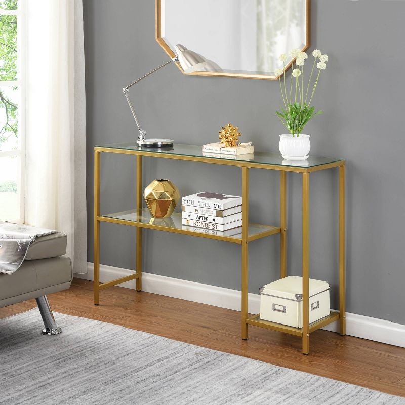 Rayna Console Table with Shelves Gold - Carolina Chair & Table