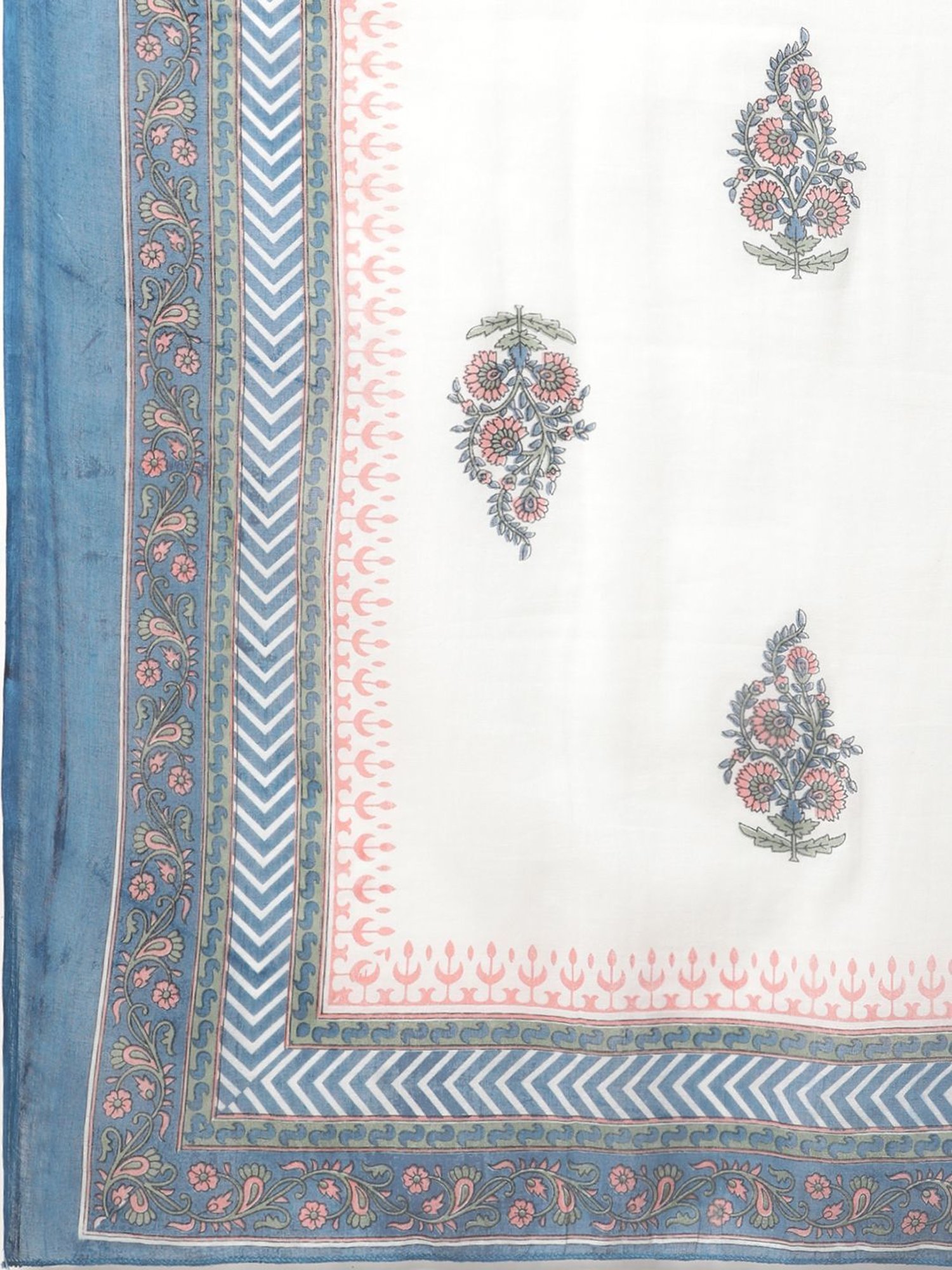 Sringam Blue Floral Print Kurta Pant Set With Dupatta