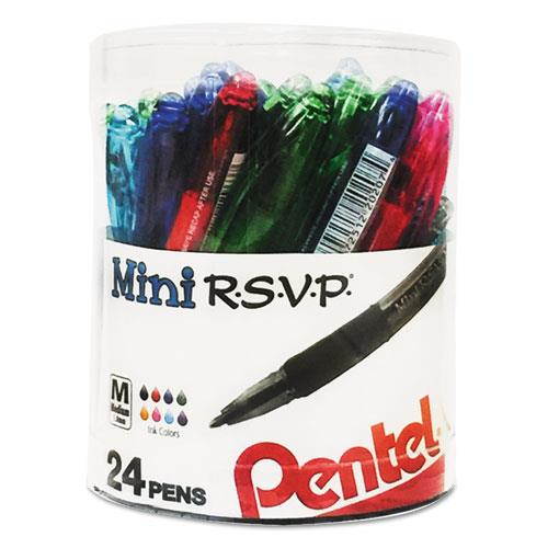 Pentel BK91MN24M R.S.V.P. Mini Ballpoint Pen, 1 Mm, Assorted Ink, 24/Pack